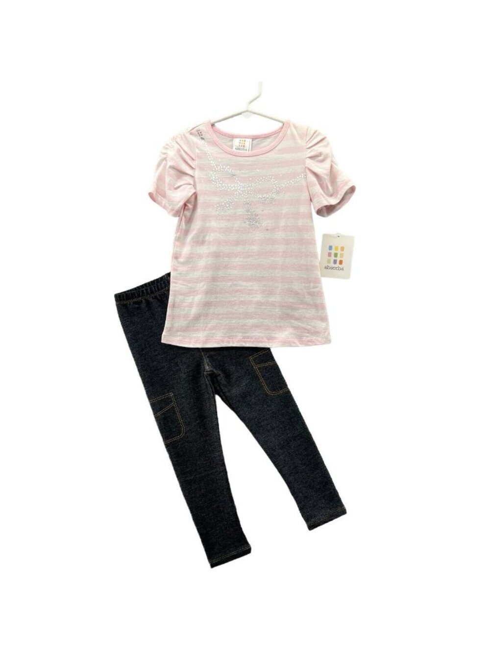 Absorba Toddler Girls 3T Legging Top Outfit Pink Stars Faux Denim